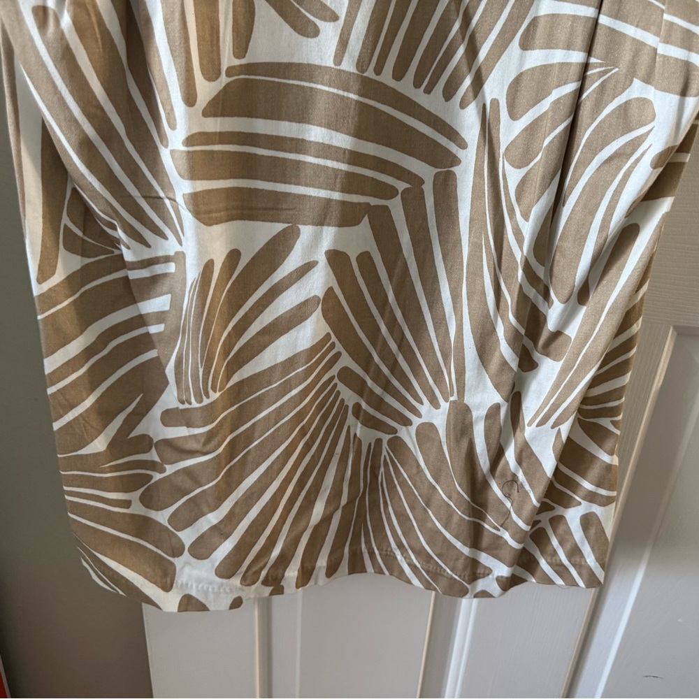 R & K original dress, 14, tan/white leaf pattern, sleeveless, zip back, NWT - Picture 5 of 6